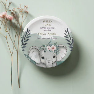 Assiettes En Carton Plaques en papier Baby shower Wild One Safari Elep