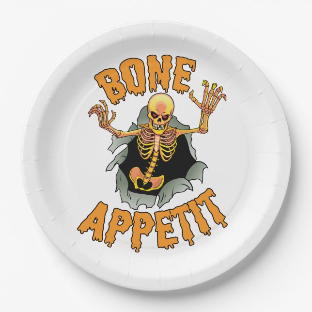 Assiettes En Carton Plaques en papier "Bone Appetit" d'Halloween (Devant)