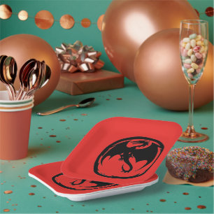 Assiettes En Carton Plaques en papier carré rouge Black Dragon