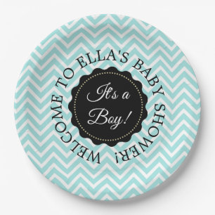 Assiettes En Carton Plaques en papier Chevron Turquoise Baby shower pe
