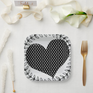 Assiettes En Carton Plaques en papier coeur noir et blanc
