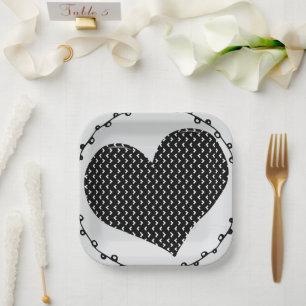 Assiettes En Carton Plaques en papier coeur noir et blanc
