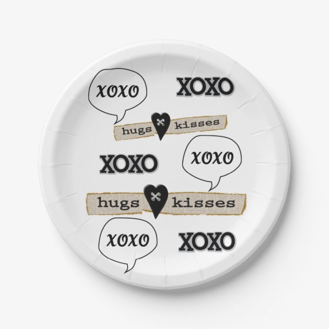 Assiettes En Carton Plaques en papier Coeurs rouges Aimer Xoxo (Devant)