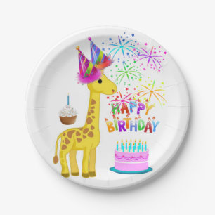Assiettes En Carton Plaques en papier d'anniversaire, Giraffe