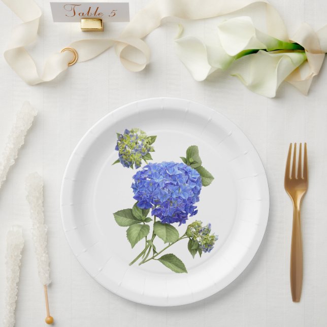 Assiettes En Carton Plaques en papier d'art botanique Blue Hydrangeas (Mariage)