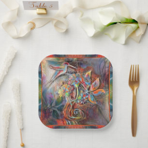 Assiettes En Carton Plaques en papier d'art Hummingbird Flight Soft Pa