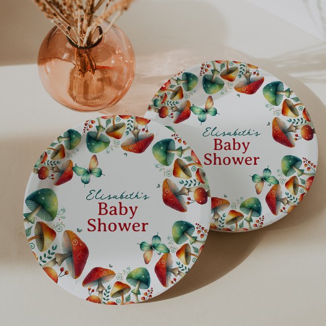 Assiettes En Carton Plaques en papier de Baby shower de champignon de  (Whimsical Forest Mushroom Baby Shower Paper Plates)