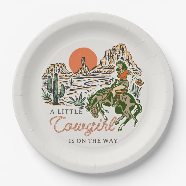 Assiettes En Carton Plaques en papier de Baby shower de cowgirl occide (Devant)