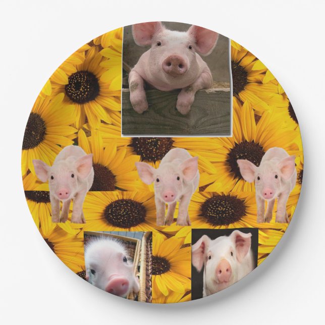 Assiettes En Carton Plaques en papier de cochons de tournesol (Devant)