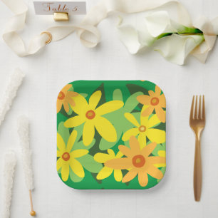 Assiettes En Carton Plaques en papier de fleurs jaunes