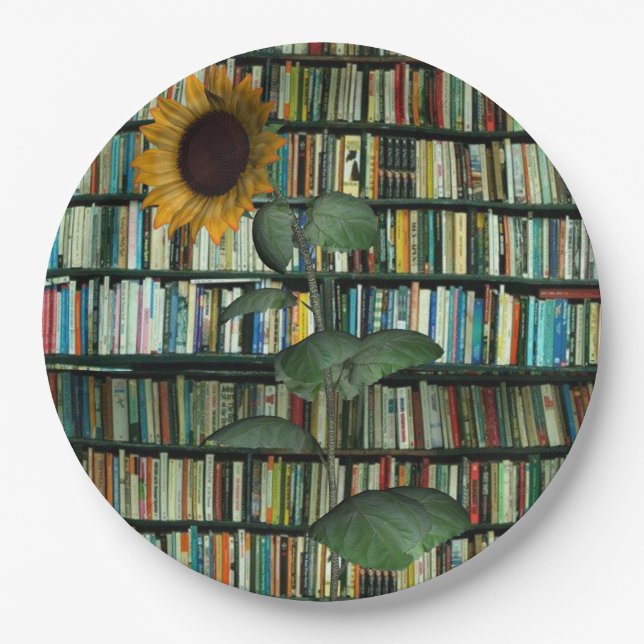 Assiettes En Carton Plaques en papier de livres de tournesol (Devant)