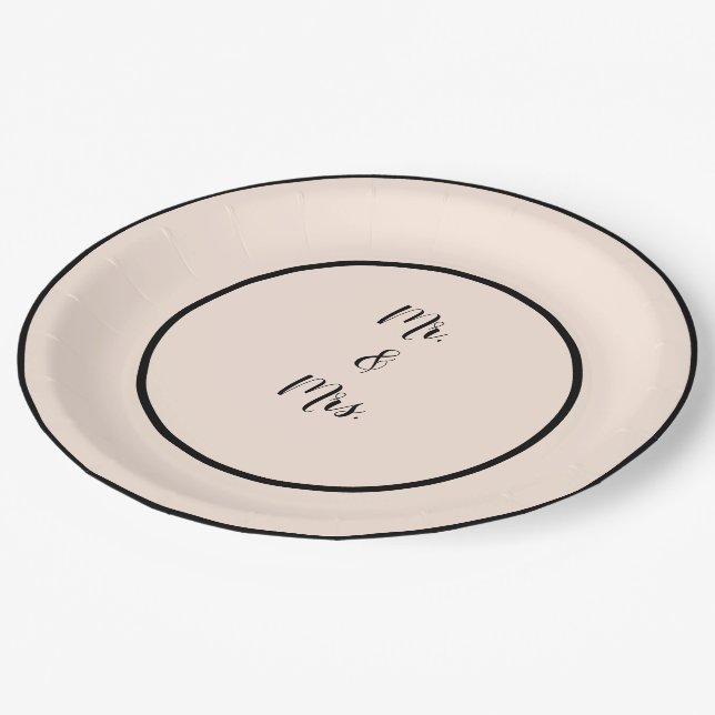 Assiettes En Carton Plaques en papier de mariage beige et noir (Angle)