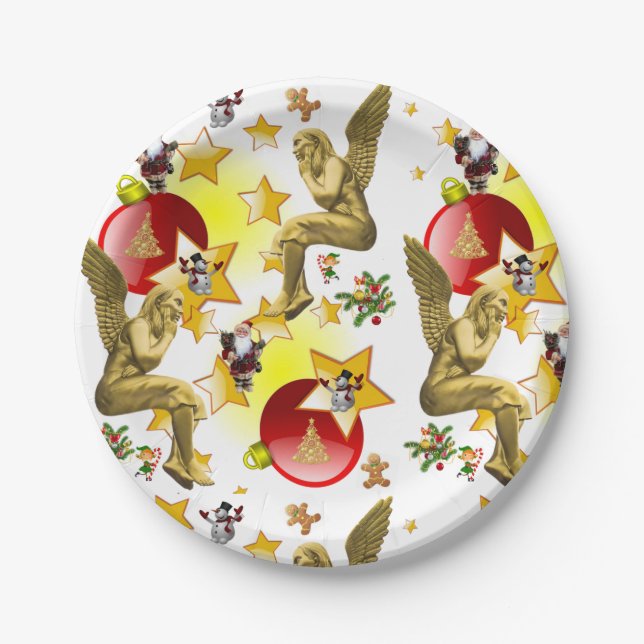 Assiettes En Carton Plaques en papier de Noël, Anges (Devant)