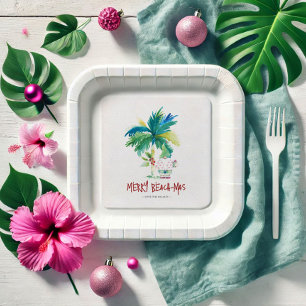 Assiettes En Carton Plaques en papier de Noël Plage tropicale mignonne