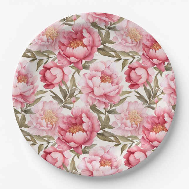 Assiettes En Carton Plaques en papier de pivoine rose (Devant)