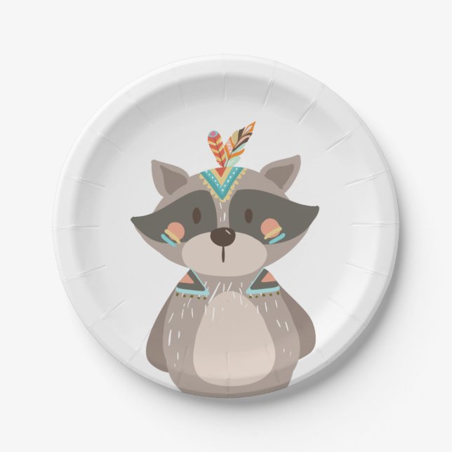 Assiettes En Carton Plaques en papier de Raccoon Tribal Wild one Woodl (Devant)