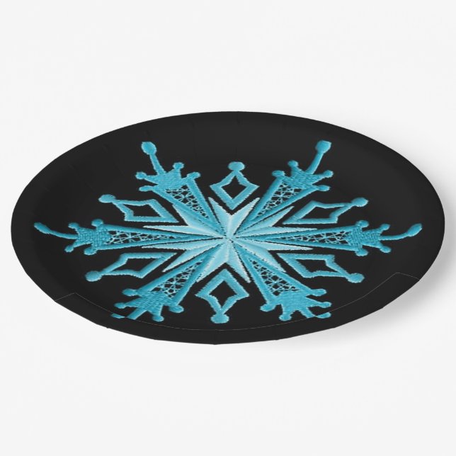 Assiettes En Carton Plaques en papier de vacances Ice Blue Snowflake 2 (Angle)