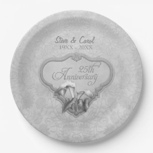 Assiettes En Carton Plaques en papier du 25e anniversaire Silver Calla