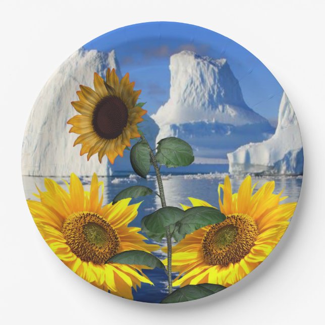 Assiettes En Carton Plaques en papier du glacier de tournesol (Devant)