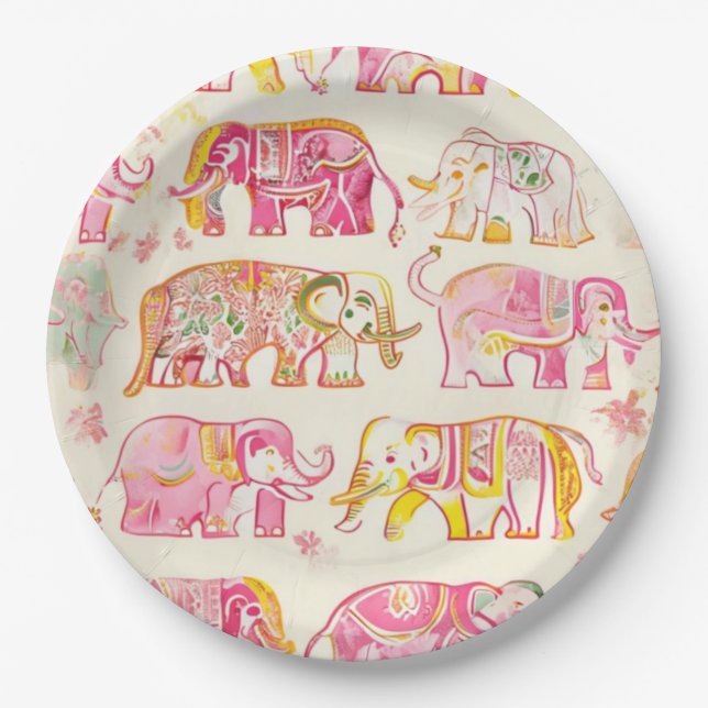 Assiettes En Carton Plaques en papier éléphant Boho - Bloc d'impressio (Devant)