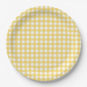Assiettes En Carton Plaques en papier En vichy jaune Lauren