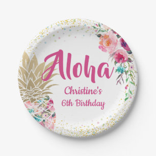 Assiettes En Carton Plaques en papier floral à ananas rose tropicale
