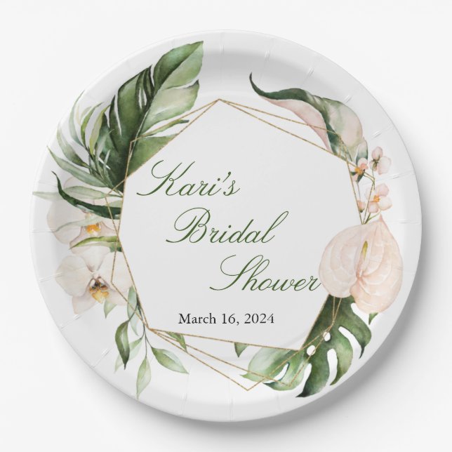 Assiettes En Carton Plaques en papier floral de verdure tropicale (Devant)