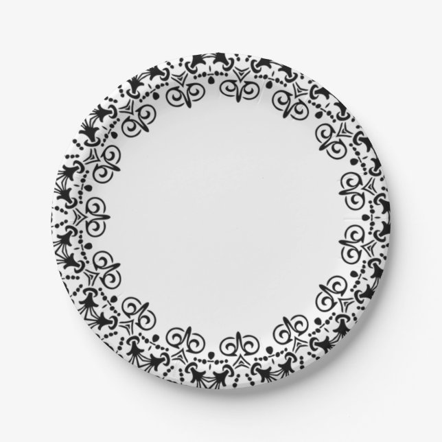 Assiettes En Carton Plaques en papier, Floral noir (Devant)