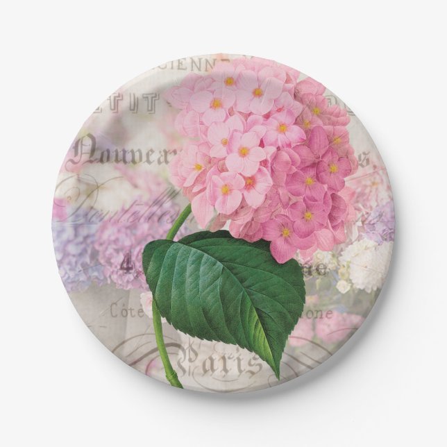 Assiettes En Carton Plaques en papier français Hydrangea rose (Devant)