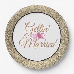 Assiettes En Carton Plaques en papier Gettin' Married Gold Parties sci