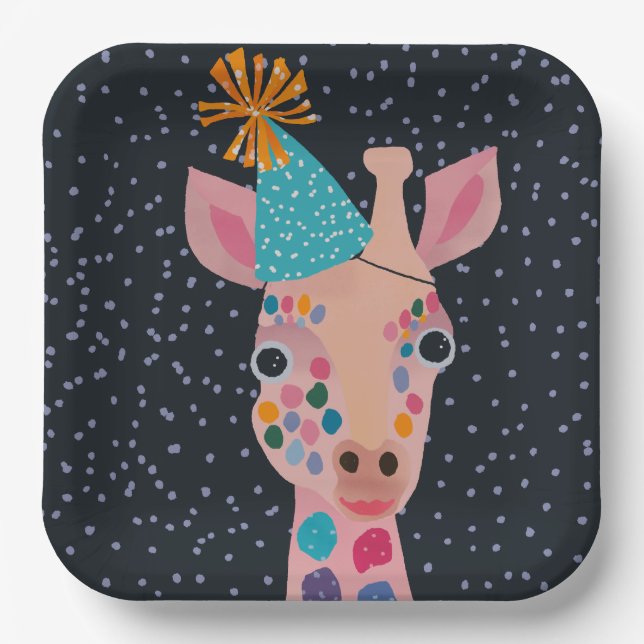 Assiettes En Carton Plaques en papier Giraffé animal de fête (Recto)