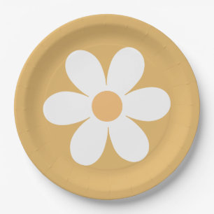 Assiettes En Carton Plaques en papier jaune marguerite rétro