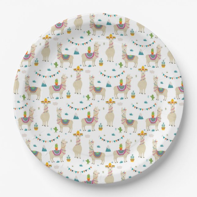 Assiettes En Carton Plaques en papier - Llama Garden Party (Devant)