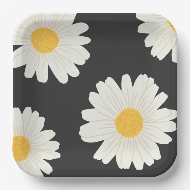 Assiettes En Carton Plaques en papier marguerite noire (Recto)