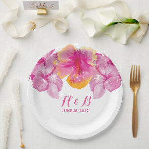 Assiettes En Carton Plaques en papier Mariage de fleurs d'Hibiscus bro