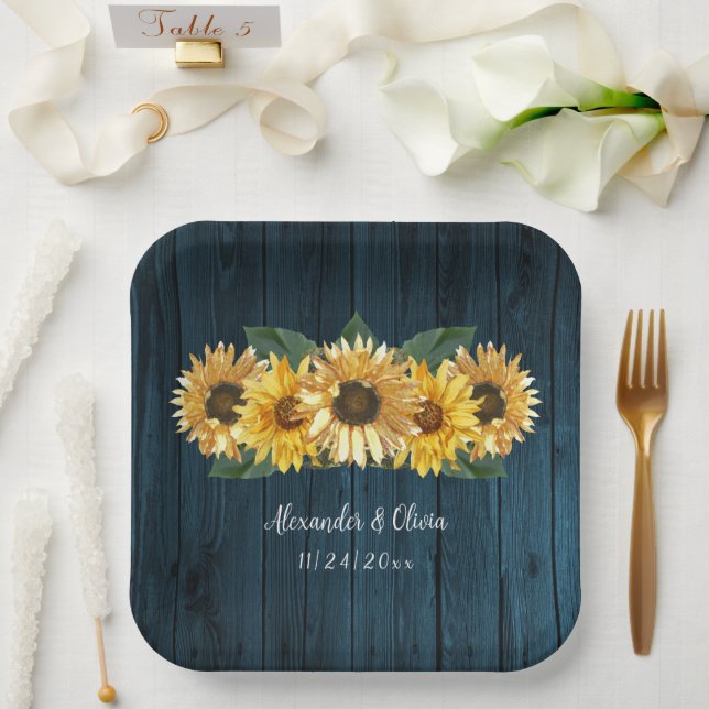 Assiettes En Carton Plaques en papier Mariage de tournesol bleu rustiq (Mariage)