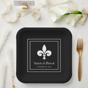 Assiettes En Carton Plaques en papier Mariage Fleur de Lis noir