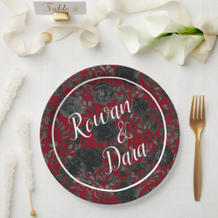 Assiettes En Carton Plaques en papier Mariage gothique Rose rouge et n