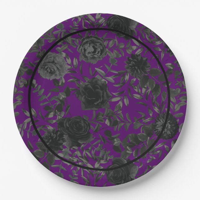 Assiettes En Carton Plaques en papier Mariage gothique Rose violet et  (Devant)