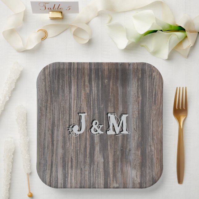 Assiettes En Carton Plaques en papier mariage Initiales en bois de loo (Mariage)