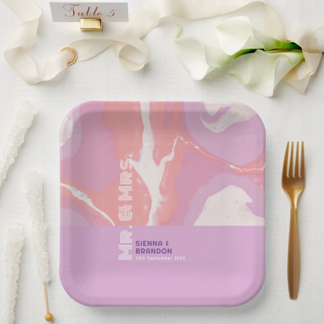 Assiettes En Carton Plaques en papier Mariage Pink Pastel Abstrait Art (Mariage)
