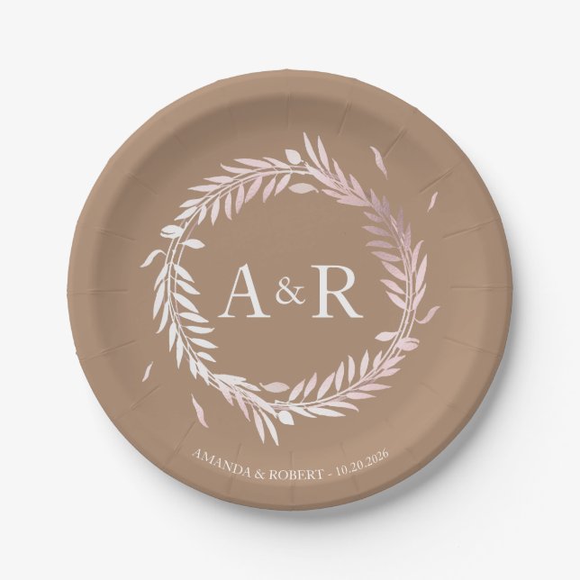 Assiettes En Carton Plaques en papier Mariage pour monogramme beige Fa (Devant)