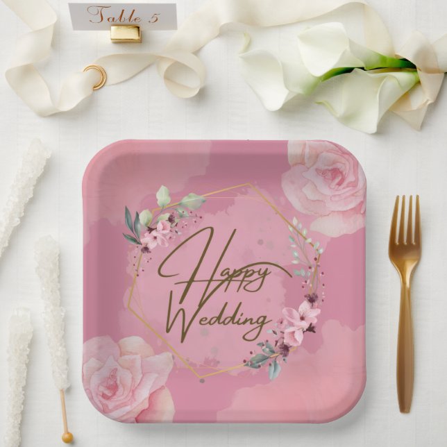 Assiettes En Carton Plaques en papier Mariage rose (Mariage)