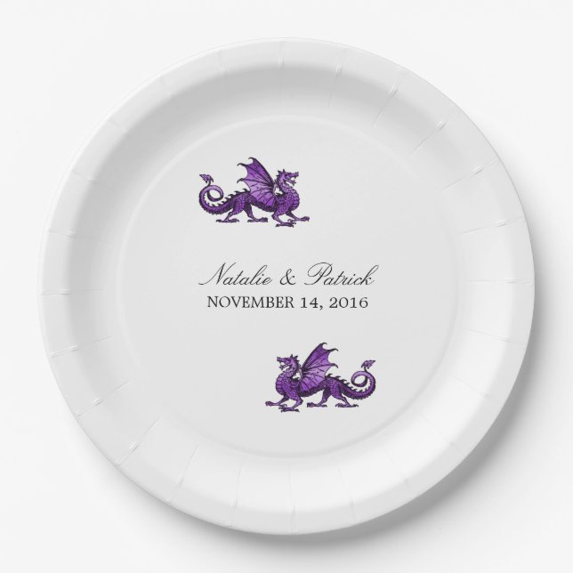 Assiettes En Carton Plaques en papier Mariage violet Dragon (Devant)
