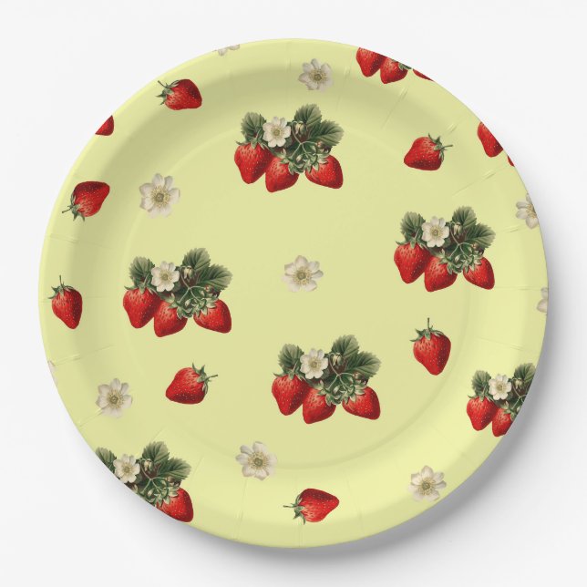 Assiettes En Carton Plaques en papier mignon fraise et jaune (Devant)