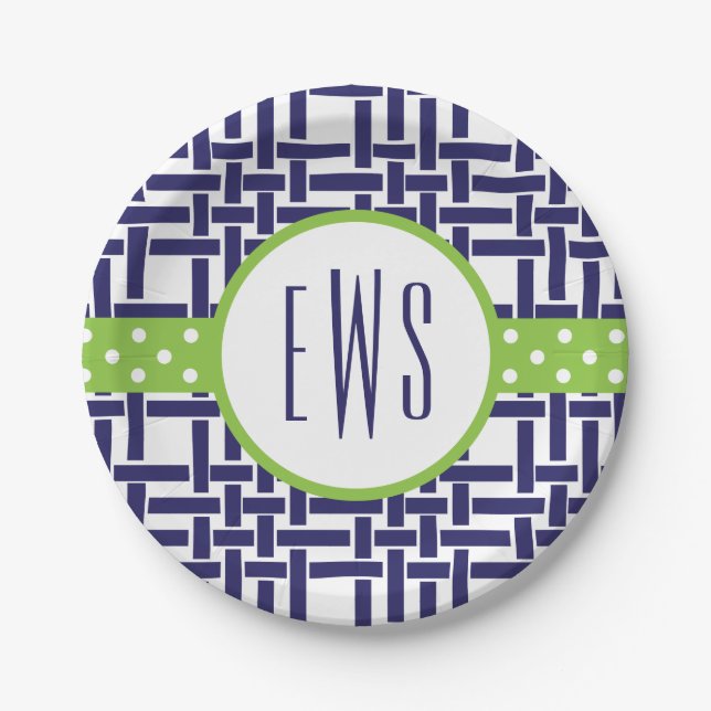 Assiettes En Carton Plaques en papier monogramme Bambou et Grosgrain (Devant)