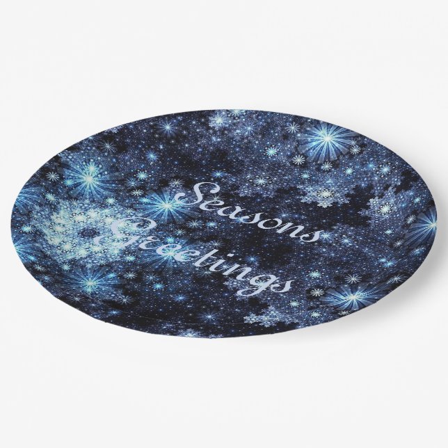 Assiettes En Carton Plaques en papier Motif Wintery Blue Snowflake (Angle)