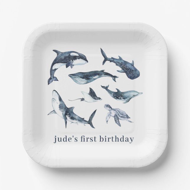 Assiettes En Carton Plaques en papier Ocean Animaux (Recto)