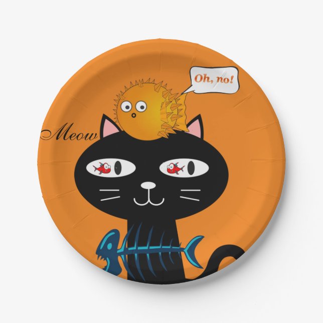 Assiettes En Carton Plaques en papier, os de poisson de chat noir Oran (Devant)