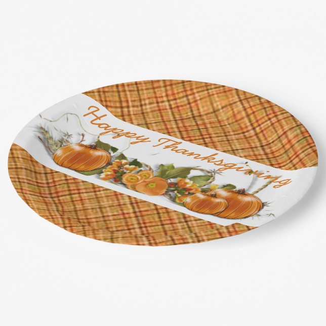 Assiettes En Carton Plaques en papier plaqué orange bon thanksgiving (Angle)
